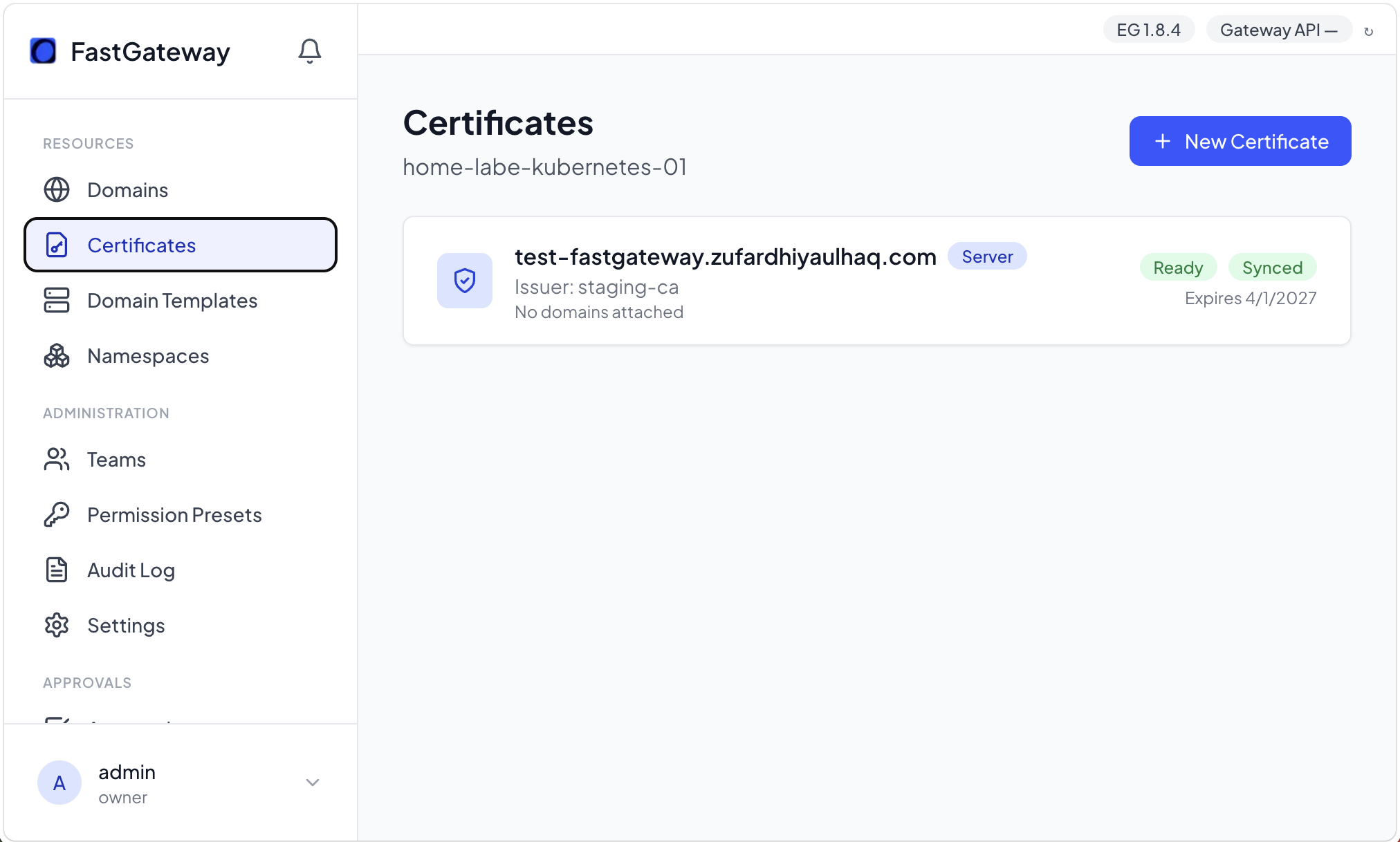 Certificate Management screenshot